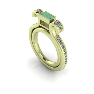 Emerald Rectangle Bezel With Curled Shank